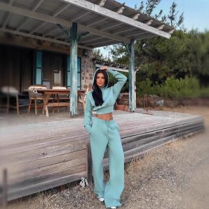 Round Neck Long-sleeve Suit Women's Pocket Pants