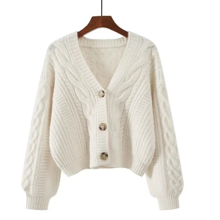 Retro V-neck Knitted Cardigan Women's Short Sweater 4 Retro V-neck Knitted Cardigan Women's Short Sweater - Image 4
