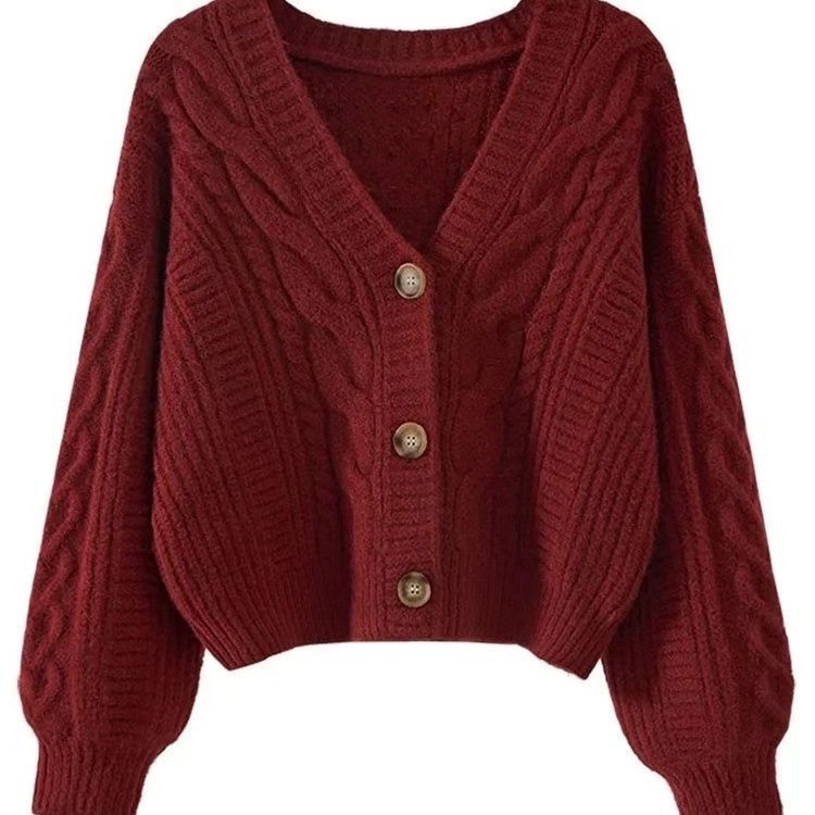 Retro V-neck Knitted Cardigan Women's Short Sweater 8 Retro V-neck Knitted Cardigan Women's Short Sweater - Image 8