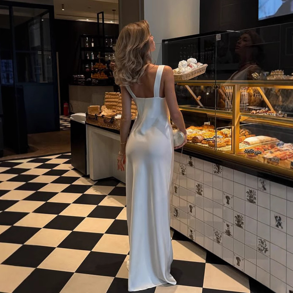 Women's Fashion Swing Collar Dress Satin Dinner Dress 2 Women's Fashion Swing Collar Dress Satin Dinner Dress - Image 2