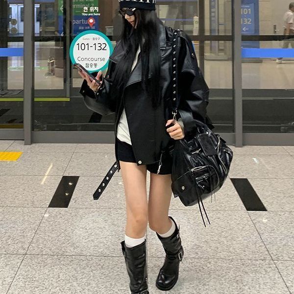 Biker's Leather Jacket Women's Loose All-match Retro 3 Biker's Leather Jacket Women's Loose All-match Retro - Image 3