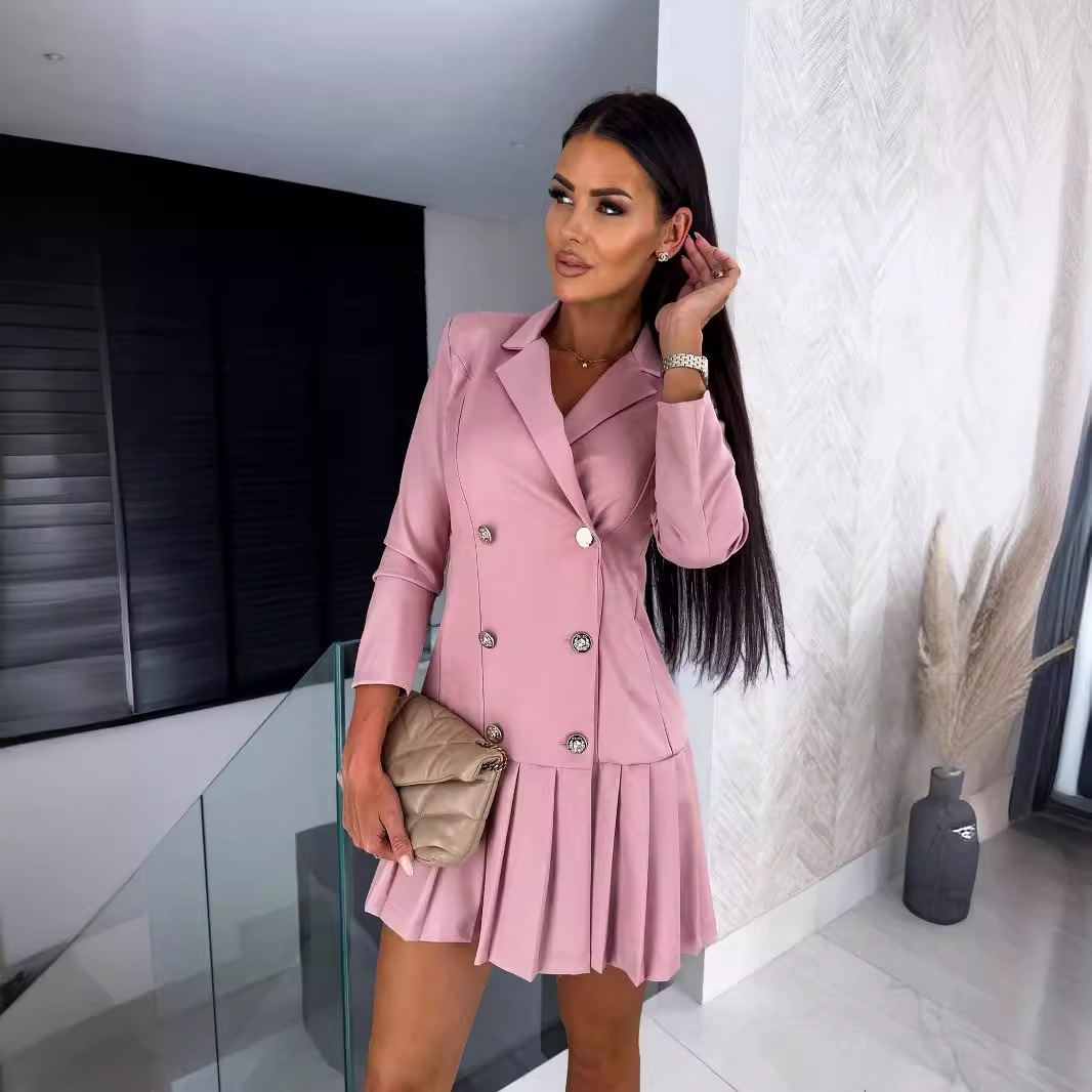Long Sleeve V-neck Slim-fit Pleated Business Dress 6 Long Sleeve V-neck Slim-fit Pleated Business Dress - Image 6