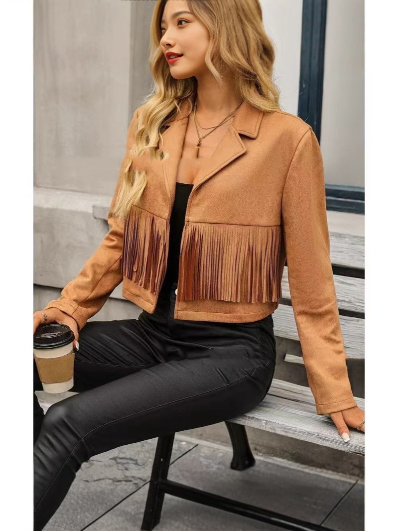 Long Sleeve Locomotive Style Suede Short Tassel Coat 2 Long Sleeve Locomotive Style Suede Short Tassel Coat - Image 2