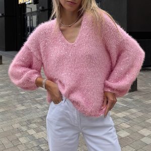 Loose Shiny Pink Women’s Sweater front view