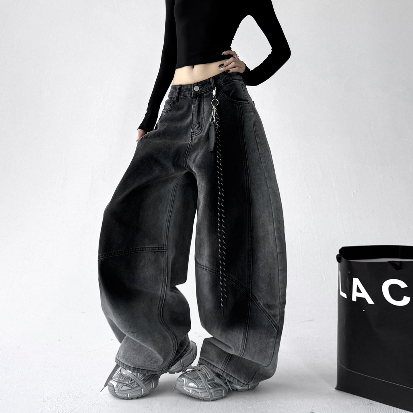 Retro Gradient American All-match Loose Machete Casual Denim Trousers American - Image 2