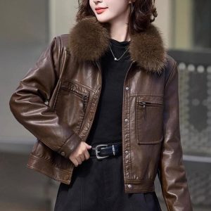 Fleece-lined Thickened Western Style Fashion Short Lapel PU Women's Coat