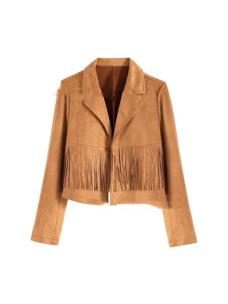 Long Sleeve Locomotive Style Suede Short Tassel Coat 5 Long Sleeve Locomotive Style Suede Short Tassel Coat - Image 5