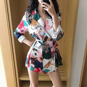Women's All-matching Printed Long Suit Jacket Slim Fit
