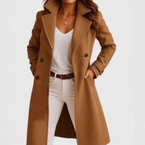 Women's Autumn And Winter New Solid Color Polo Collar Mid-length Woolen Coat