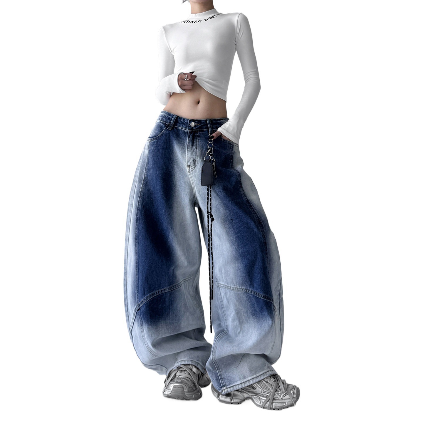 Retro Gradient American All-match Loose Machete Casual Denim Trousers American - Image 7